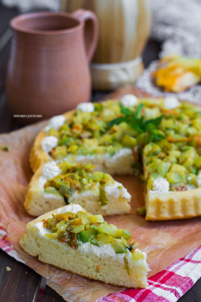 crostata morbida salata con zucchine e fiori di zucca